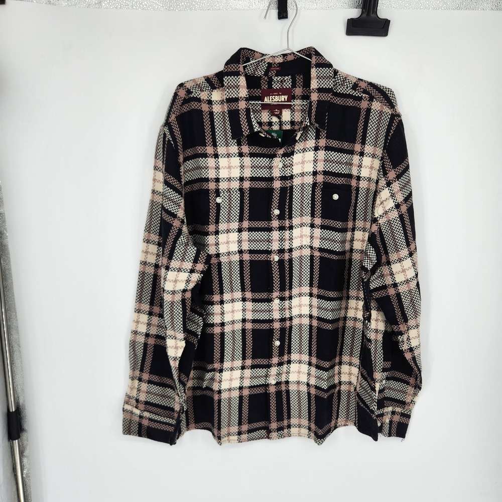 Alesbury Mens Textured Weave Plaid Button Down Shirt Black Tan XL NEW